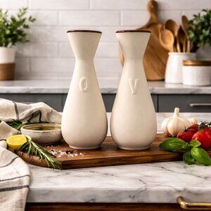 Watt Pottery Oil Vinegar Cruet Set MCM Redware Farmhouse Kitchen Decor VTG 1950s